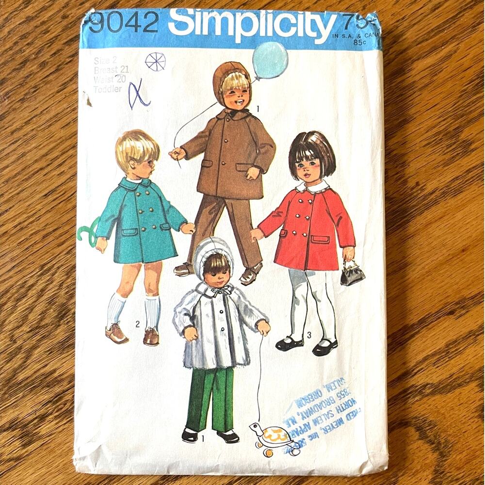Vintage 1970s Simplicity 9042 Sewing Pattern Sz 2 Toddler Jacket Coat COMPLETE